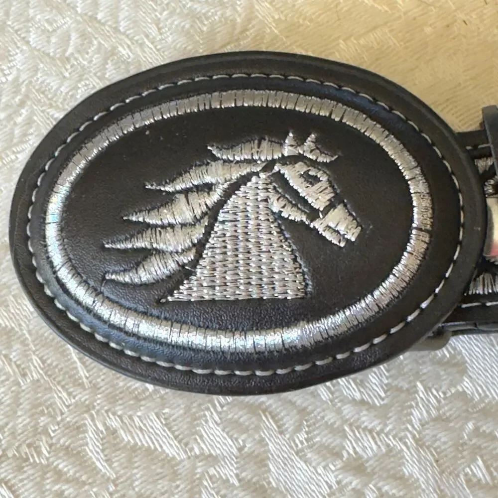 Western Leather & Silk Embroidered Black Belt Mustang Size 20 Youth YAC 1990’s